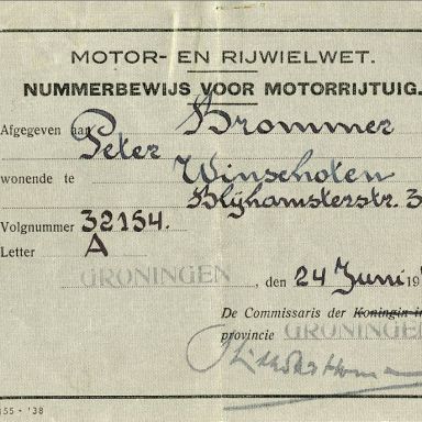 Kenteken: A 32154; Nummerbewijs, bijlage bij de registers van afgifte van nummerbewijzen (800-6159)