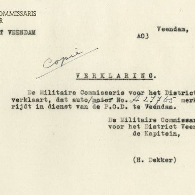 Kenteken: A 27765; Nash, verklaring uit het archief van het Militair Gezag, DMC Veendam, 08-06-1945 (66-71)