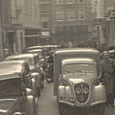 Kenteken: A 34594; Peugeot 202 bestelauto, Groningen 1948, foto: Still uit GAVA-film AV14130