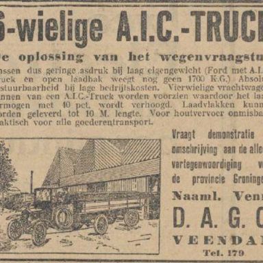 Kenteken: A 4592; Advertentie Nieuwsblad v/h Noorden, 1925 foto: H. E. Boonstra