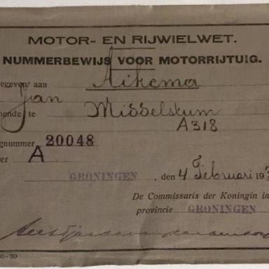 Kenteken: A 20048; Nummerbewijs, foto: T. Kah-Aikema