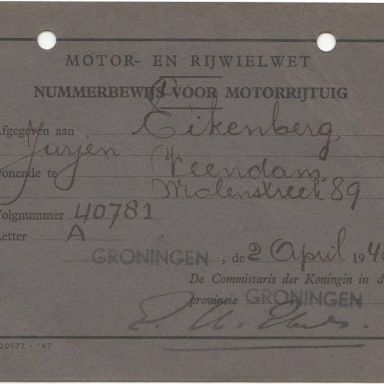 Kenteken: A 40781; Nummerbewijs, foto: E. Eikenberg