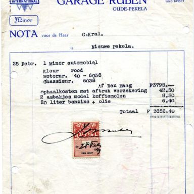 Kenteken: A 39059; Factuur Minor, 1949, foto: G. J. Kral