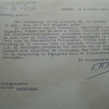 Kenteken: A 10436; Invordering Chevrolet vrachtauto, 17-10-1944, archief Westeremden, foto: T. Groenewold