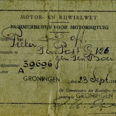 Kenteken: A 39696; Nummerbewijs, bijlage bij de registers van afgifte van nummerbewijzen (800-6159)