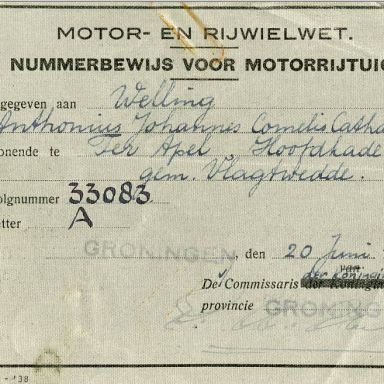 Kenteken: A 33083; Nummerbewijs, bijlage bij de registers van afgifte van nummerbewijzen (800-6159)