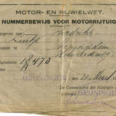 Kenteken: A 18470; Nummerbewijs, bijlage bij de registers van afgifte van nummerbewijzen (800-6159)