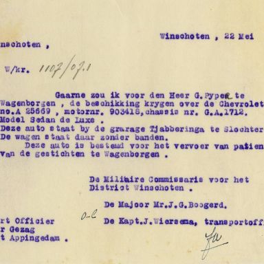 Kenteken: A 25669; Terbeschikkingstelling Chevrolet uit het archief van het Militair Gezag, DMC Winschoten, 22-05-1945 (67-84)