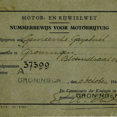 Kenteken: A 37399; Nummebewijs uit archief Gemeentereiniging (1475-835)