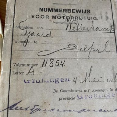 Kenteken: A 11854; Nummerbewijs, foto: R. Slagter