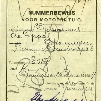Kenteken: A 8017; Nummerbewijs, bijlage bij de registers van afgifte van nummerbewijzen (800-6159)