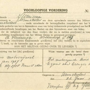 Kenteken: A 14521; Voorlopige vordering Indian uit het archief van het Militair Gezag, DMC Winschoten, 22-06-1945 (67-83)