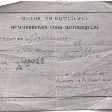 Kenteken: A 49022; Nummerbewijs, foto: W. J. Nieboer