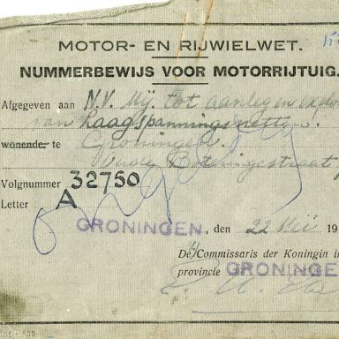 Kenteken: A 32750; Nummerbewijs, bijlage bij de registers van afgifte van nummerbewijzen (800-6159)
