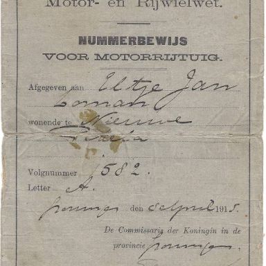 Kenteken: A 1582; Nummerbewijs, foto: E. Loman