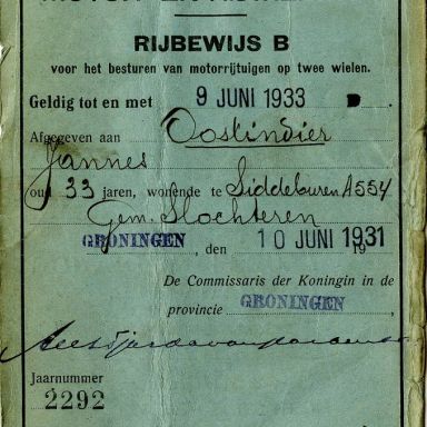 Kenteken: A 7562; Rijbewijs Jannes Oostindier