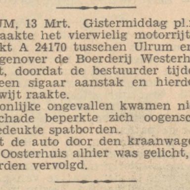 Kenteken: A 24170; Bericht over ongeval met de auto, Nieuwsblad van het Noorden, 14-03-1935