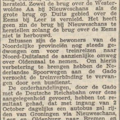 Kenteken: A 38167; Nieuwsbericht opening busdienst Groningen-Bremen, Nieuwsblad van het Noorden, 03-09-1949