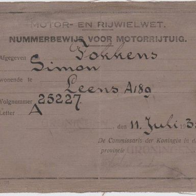 Kenteken: A 25227; Nummerbewijs, foto: J. Fokkens