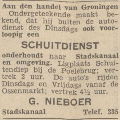 Kenteken: A 20012; Advertentie Nieuwsblad v/h Noorden, 1940 foto: H. E. Boonstra