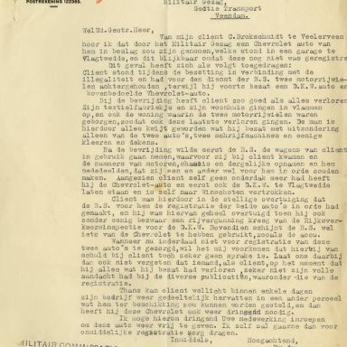 Kenteken: A 28337; Correspondentie over de Chevrolet uit archief van het Militair Gezag, DMC Veendam, 07-06-1945 (66-69)