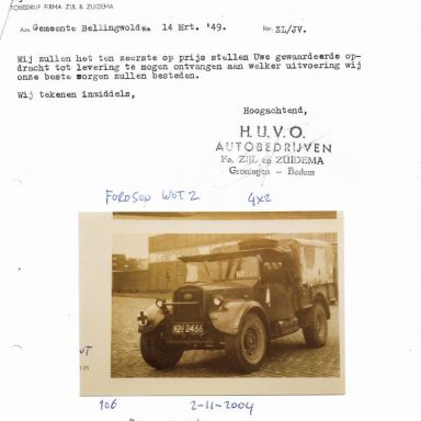 Kenteken: A 43587; Brief Garage HUVO, 14-03-1949, foto: W. Schuitema