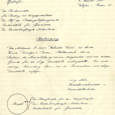 Kenteken: A 32190; Bescheinigung 04-10-1944 uit archief firma Duintjer (1958-113)