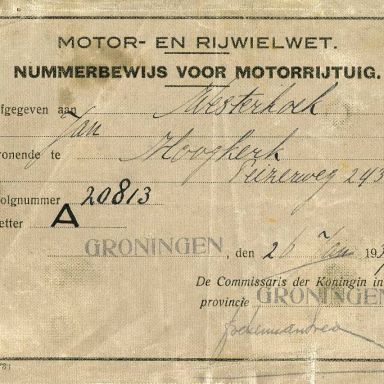 Kenteken: A 20813; Nummerbewijs, bijlage bij de registers van afgifte van nummerbewijzen (800-6159)