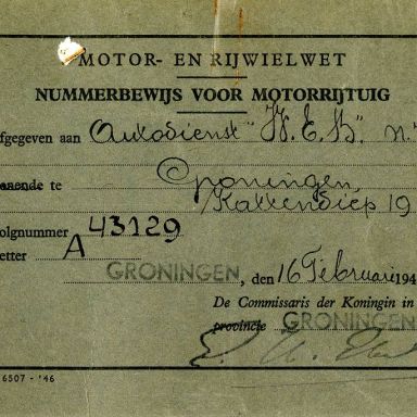 Kenteken: A 43129; Nummerbewijs, bijlage bij de registers van afgifte van nummerbewijzen (800-6159)