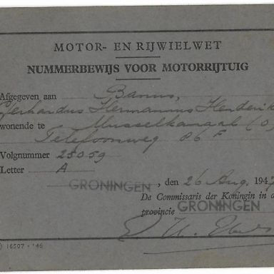 Kenteken: A 25059; Nummerbewijs, foto: A. Banus