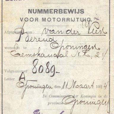 Kenteken: A 8089; Nummerbewijs, foto: C. van der Veen