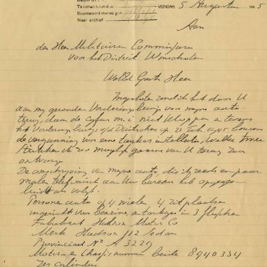Kenteken: A 3229; Correspondentie over de Hudson uit het archief van het Militair Gezag, DMC Winschoten, 05-08-1945 (67-83)