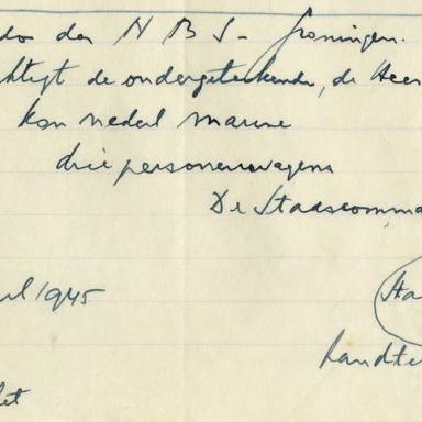 Kenteken: A 24670; Toestemming vordering Dodge van de  Stadscommandant N.B.S. uit archief van het Militair Gezag, Provinciale Militaire Commissaris, 22-04-1945 (63-167)
