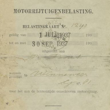 Kenteken: A 27241; Belastingkaart juli-september 1937, schenking A. van Drooge