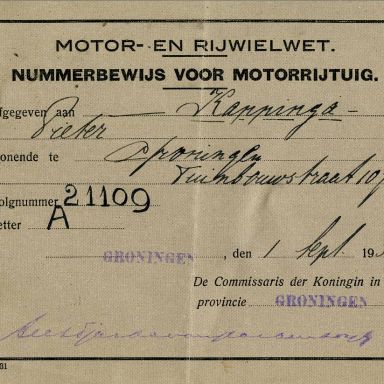 Kenteken: A 21109; Nummerbewijs A-21109