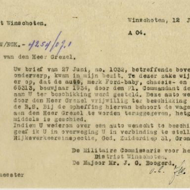 Kenteken: A 27727; Terruggave Ford uit het archief van het Militair Gezag, DMC Winschoten, 12-07-1945 (67-84)