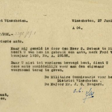 Kenteken: A 29186; Terruggave Ford uit het archief van het Militair Gezag, DMC Winschoten, 27-06-1945 (67-84)