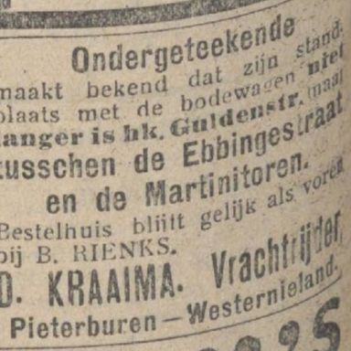 Kenteken: A 7998; Advertentie Nieuwsblad van het Noorden 1924, foto: H. E. Boonstra