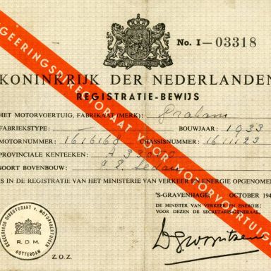 Kenteken: A 33050; Registratiebewijs Graham 1933, foto: H. J. Dijkhuizen
