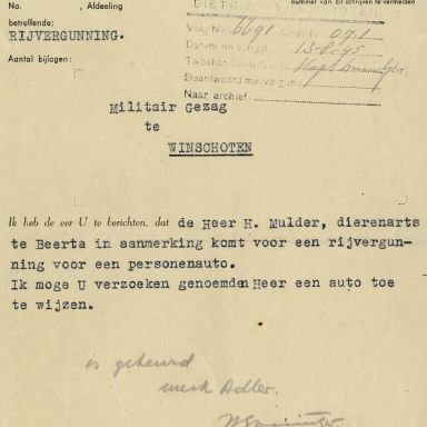 Kenteken: A 6839; Toewijzing Adler uit het archief van het Militair Gezag, DMC Winschoten, 04-08-1945 (67-83)