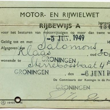 Kenteken: A 40915; Rijbewijs 1947, foto: A. Wildeman