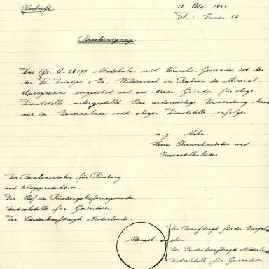 Kenteken: A 26499; Bescheinigung 04-10-1944 uit archief firma Duintjer (1958-113)