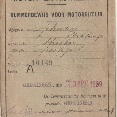 Kenteken: A 16149; Nummerbewijs, foto: archief PAX