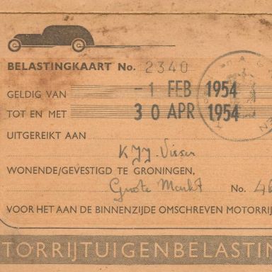 Kenteken: A 31107; Belastingkaart 1954, foto: S. Abels
