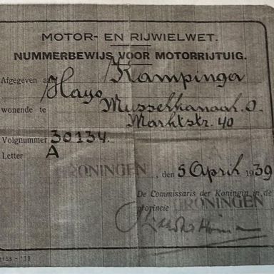 Kenteken: A 30134; Nummerbewijs, foto: G. Kampinga