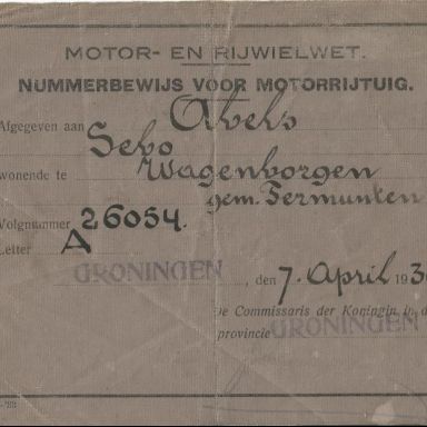 Kenteken: A 26054; Nummerbewijs, foto: S. Abels
