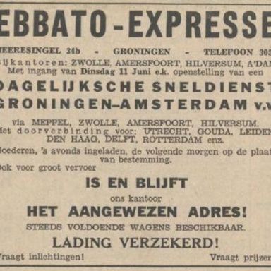 Kenteken: A 27061; Advertentie Nieuwsblad van het Noorden, 7-6-1935 foto: H. E. Boonstra