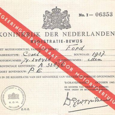 Kenteken: A 33896; Registratiebewijs Ford, foto: E. Nagel