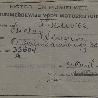 Kenteken: A 35604; Nummerbewijs, foto: J. Bouwes