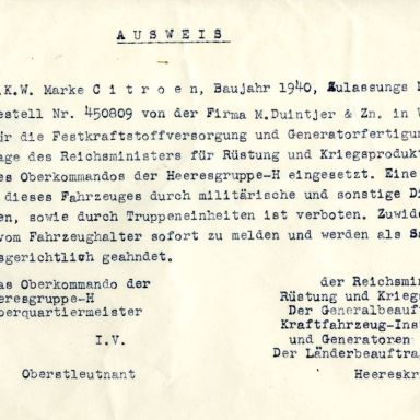 Kenteken: A 18243; Ausweis uit archief firma Duintjer (1958-113)